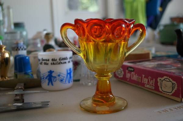 Vintage Amberina Glass Vase double handled