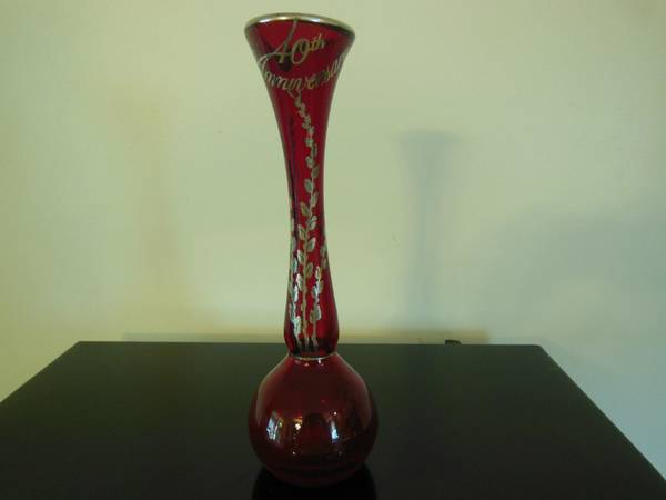 Vintage Blown Art Glass 40th Anniversary Ruby Red Bud Vase