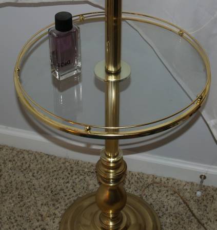 Vintage Gold Brass Floor Lamp With Glass Circle Table