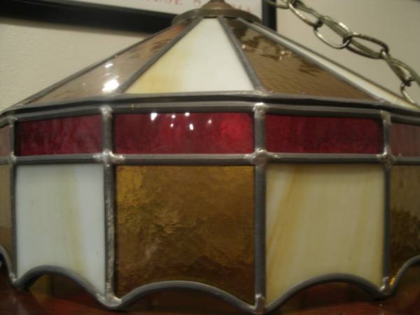 Vintage Mid Century Tiffany style hanging stained glass Lamp