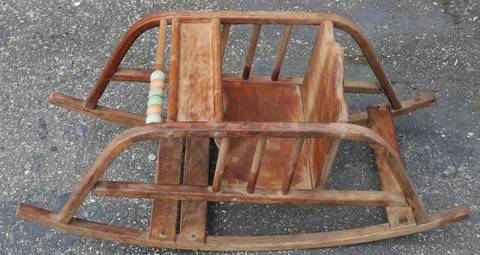 Vintage Oak wood childs Baby Rocker w play learning counting beads