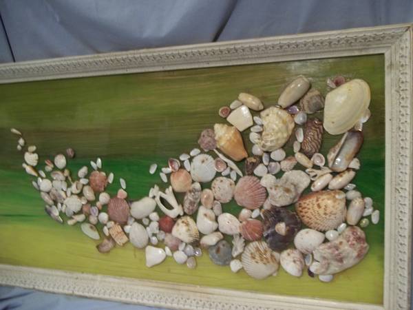 Vintage Seashell Collage Folk Art Picture