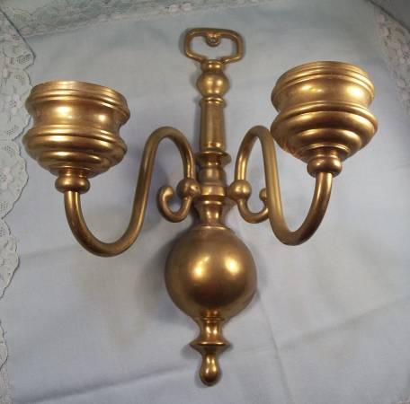 Vintage Solid Brass Wall Sconce Candle Holder 2 Arm