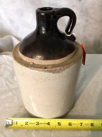 Vintage Stoneware Pottery Whiskey Jug Whandle