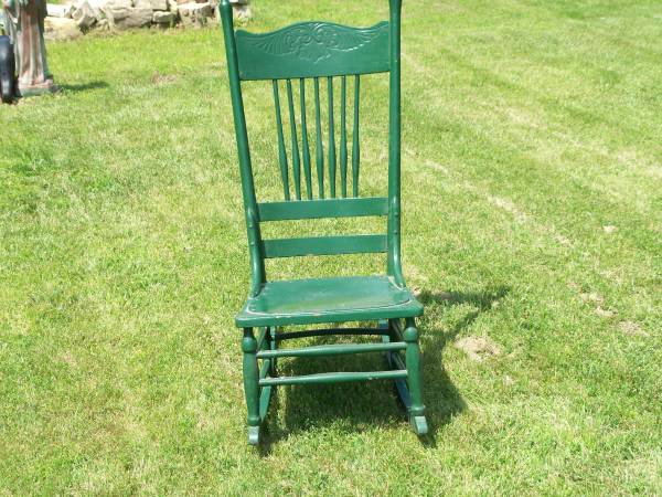 Vintage Wooden Green Armless Rocking Chair