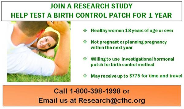 Volunteer for Birth Control Patch Study...May receive up to 775