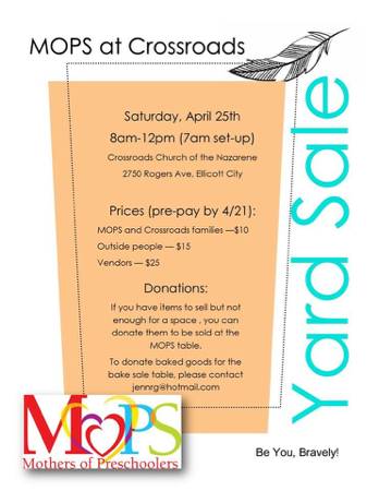 Want to sell your stuff come set up at our sale 42515 (Crossroads church of the Nazarene)