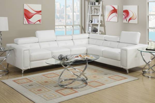 White  Faux Leather  Sectional Sofa
