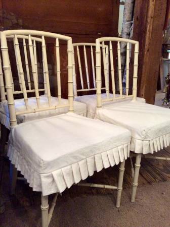 White linen wingback chairs, 2 Tuscan chairs, 5 bamboo side chairs