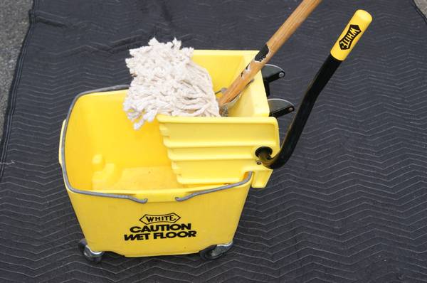 White Mop Bucket and Side Wringer
