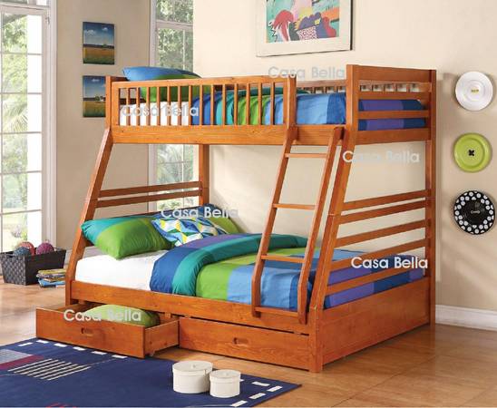 Wood Bunk Bed with Drawers, Mattress Included