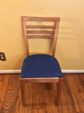 WOODEN CHAIR W BLUE CUSHION