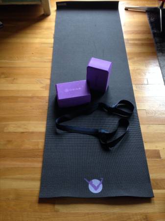 Yoga mat, blocks and strap